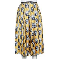 Gucci Yellow Cube Printed Silk Pleated Midi Skirt S