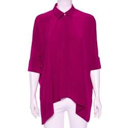 Gucci Magenta Silk Button Front Draped Oversized Blouse XS