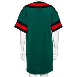 Pre Owned Gucci Green Jersey Web Stripe Trimmed Varsity Mini Dress M 