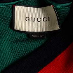 Pre Owned Gucci Green Jersey Web Stripe Trimmed Varsity Mini Dress M 