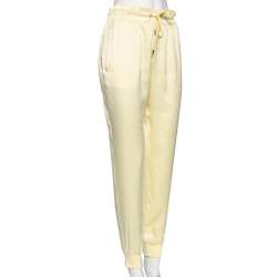 Pre Owned Gucci Yellow Silk Drawstring Detail Jogger Pants L 