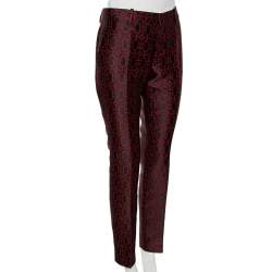 Pre Owned Gucci Black & Red Geometric Jacquard Wool Pants M 