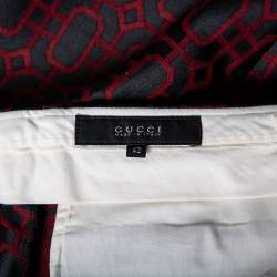 Pre Owned Gucci Black & Red Geometric Jacquard Wool Pants M 
