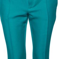 Pre Owned Gucci Teal Blue Silk & Wool Straight Bootcut Pants M 