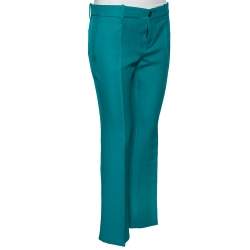 Pre Owned Gucci Teal Blue Silk & Wool Straight Bootcut Pants M 