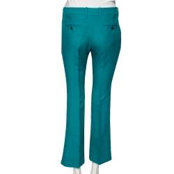 Pre Owned Gucci Teal Blue Silk & Wool Straight Bootcut Pants M 