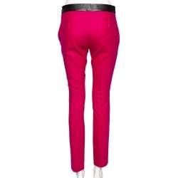 Pre Owned Gucci Fuchsia Wool & Leather Trimmed Pants S