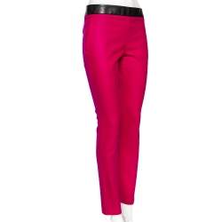 Pre Owned Gucci Fuchsia Wool & Leather Trimmed Pants S