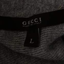 Pre Owned Gucci Grey Cashmere Knit Zip Front Sleeveless Jacket L 