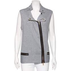 Pre Owned Gucci Grey Cashmere Knit Zip Front Sleeveless Jacket L 