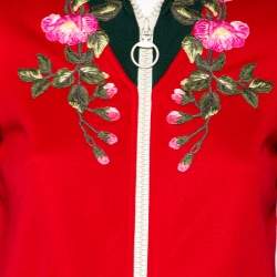 Gucci Red Jersey Floral Embroidered Technical Jacket S