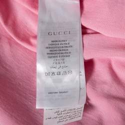 Gucci Pink Cotton Tennis Logo Embroidered Crewneck T-Shirt L