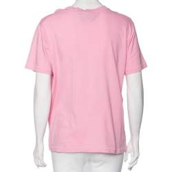 Gucci Pink Cotton Tennis Logo Embroidered Crewneck T-Shirt L