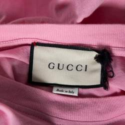 Gucci Pink Cotton Tennis Logo Embroidered Crewneck T-Shirt L