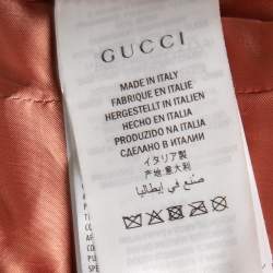 Pre Owned Gucci Black Leather Logo Embellished Zip Front Biker Jacket S