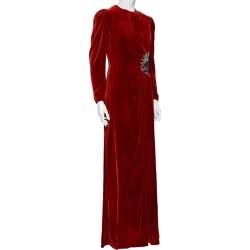 Gucci Rust Ufo Embroidered Velvet Long Sleeve Gown M