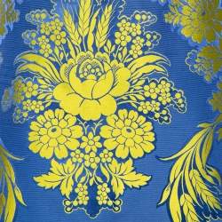 Pre Owned Gucci Blue & Yellow Floral Jacquard Midi Skirt M