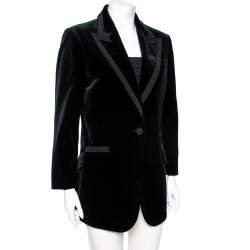 Pre Owned Gucci Black Velvet Embroidered Tiger Embellished Single Breasted Blazer L