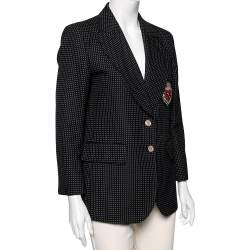 Pre Owned Gucci Black Polka Dot Wool Crystal Embellished Jacket L