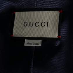 Pre Owned Gucci Navy Blue & Yellow Trimmed Satin Embroidered Long Sleeves Jacket M