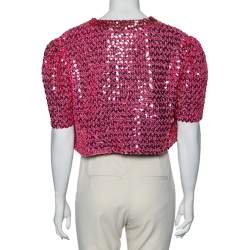 Pre Owned Gucci Pink Lamé & Sequin Embellished Cropped Jacket XXL