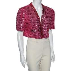 Pre Owned Gucci Pink Lamé & Sequin Embellished Cropped Jacket XXL