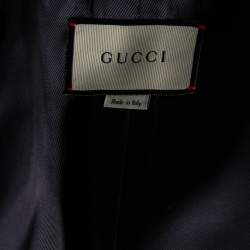 Pre Owned جاكيت بليزر غوتشي صوف وقطن جاكار مورد أزرق كحلي صدرية واحدة مقاس كبير (لارج)