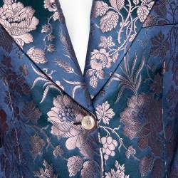 Pre Owned Gucci Blue Floral Brocade Single Breasted Blazer L