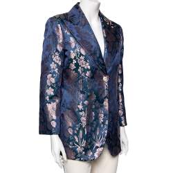 Pre Owned Gucci Blue Floral Brocade Single Breasted Blazer L