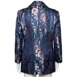 Pre Owned Gucci Blue Floral Brocade Single Breasted Blazer L