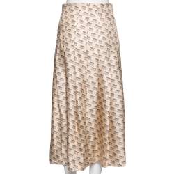 Pre Owned Gucci Beige Invite Stamp Print Silk Pleated Midi Skirt S