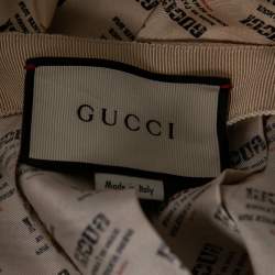 Pre Owned Gucci Beige Invite Stamp Print Silk Pleated Midi Skirt S