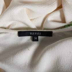 Gucci Cream Crinkled Silk Bead Embellished Long Sleeve Blouse S