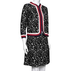Gucci Black Lace Web Stripe Trimmed Scuba Sartorial Jacket & Skirt Set S/M