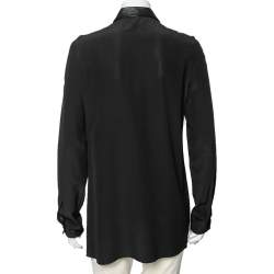 Pre Owned Gucci Black Silk & Leather Paneled Button Front Shirt M