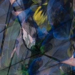 Pre Owned Gucci Blue Violet Printed Silk Organza Ruffle Trimmed Plisse Maxi Dress M