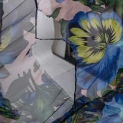 Pre Owned Gucci Blue Violet Printed Silk Organza Ruffle Trimmed Plisse Maxi Dress M