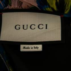 Pre Owned Gucci Blue Violet Printed Silk Organza Ruffle Trimmed Plisse Maxi Dress M