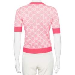 Pre Owned Gucci Pink Logo Jacquard Wool & Silk Sweater XS
