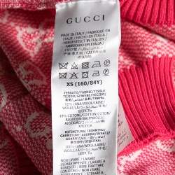 Pre Owned Gucci Pink Logo Jacquard Wool & Silk Sweater XS