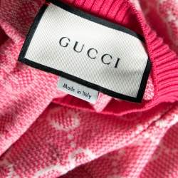 Pre Owned Gucci Pink Logo Jacquard Wool & Silk Sweater XS