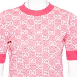 Pre Owned Gucci Pink Logo Jacquard Wool & Silk Sweater XS