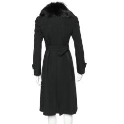 Pre Owned Gucci Black Wool Crepe fur Collar Detail Belted trench Coat S