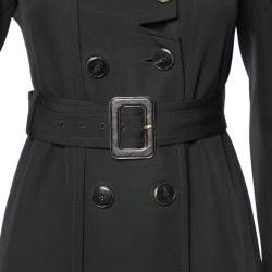 Pre Owned Gucci Black Wool Crepe fur Collar Detail Belted trench Coat S