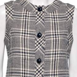 Pre Owned Gucci Beige/Blue Check Print Wool Sleeveless Jacket M