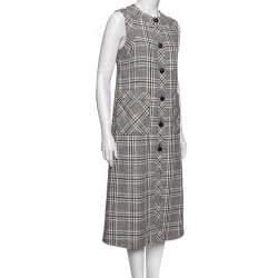 Pre Owned Gucci Beige/Blue Check Print Wool Sleeveless Jacket M