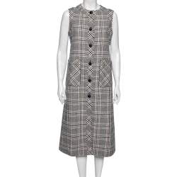 Pre Owned Gucci Beige/Blue Check Print Wool Sleeveless Jacket M