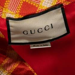 Pre Owned Gucci Orange/Yellow Tweed Checkered Shift Dress S