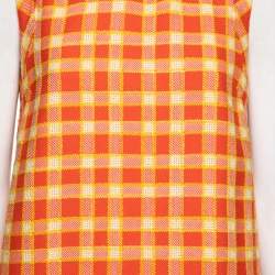 Pre Owned Gucci Orange/Yellow Tweed Checkered Shift Dress S