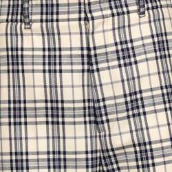Pre Owned Gucci Beige/Blue Check Print Tweed Flared Trousers M